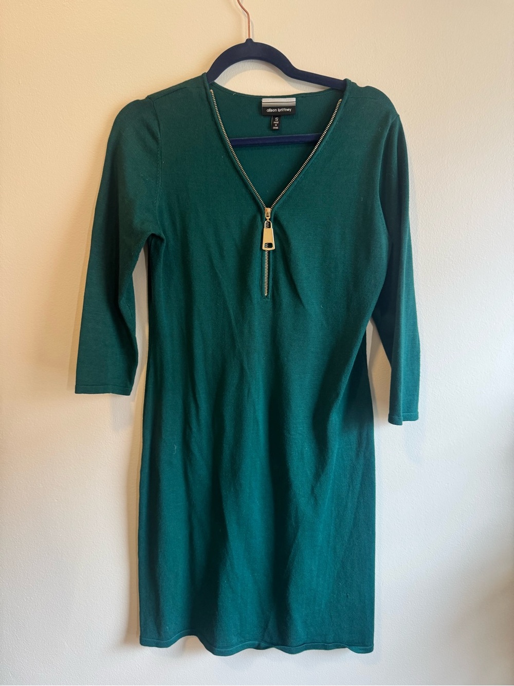 Allison Brittney Emerald Green Zip-Front Midi Dress